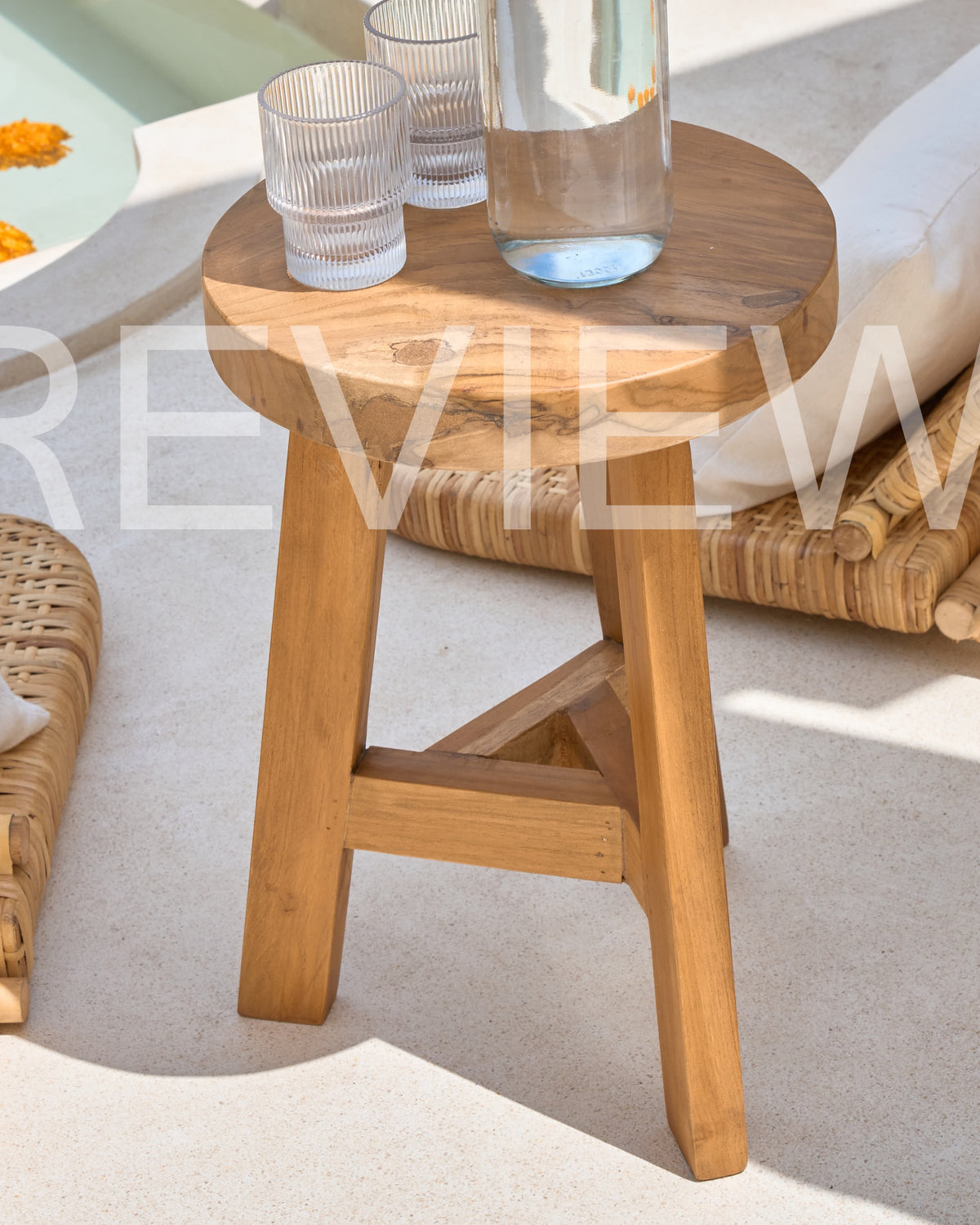 Tiga Teak Round Three Leg Stool Table