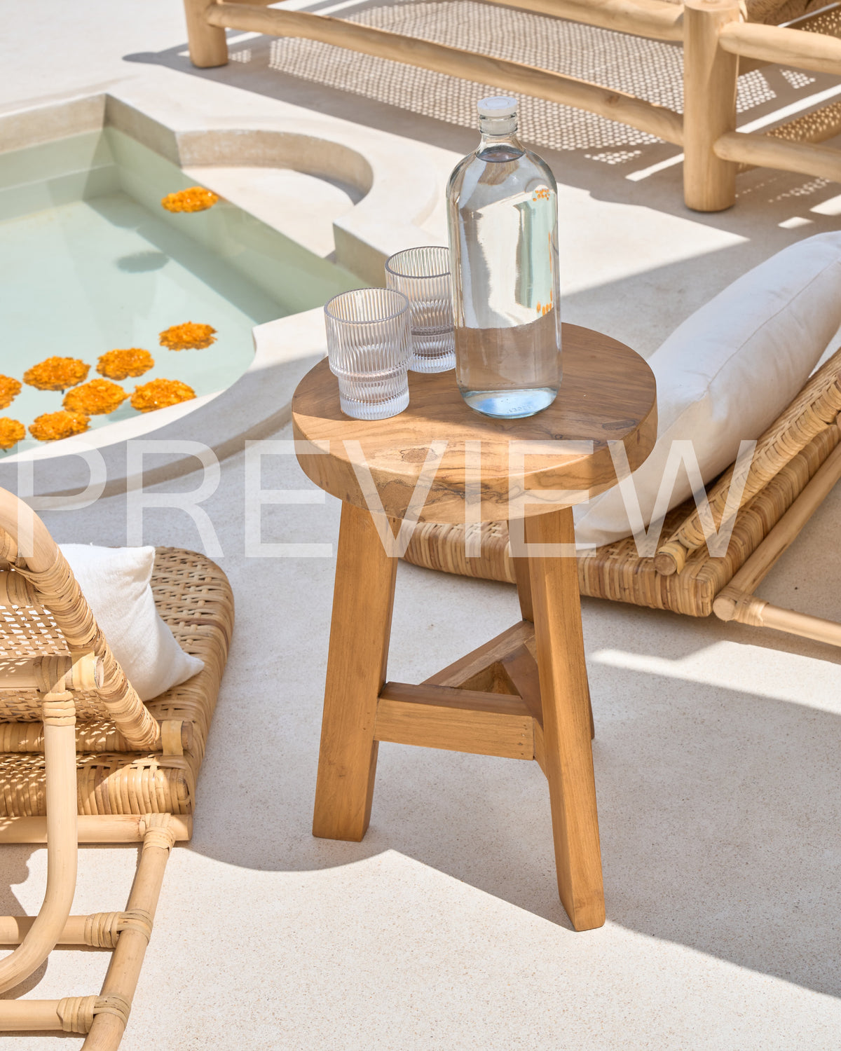 Tiga Teak Round Three Leg Stool Table