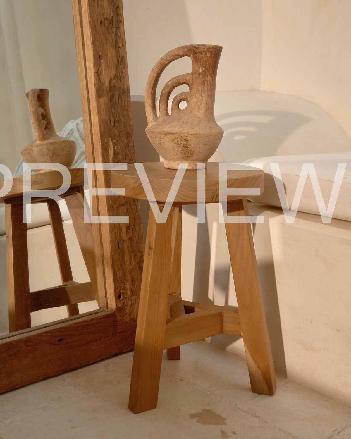 Tiga Teak Round Three Leg Stool Table