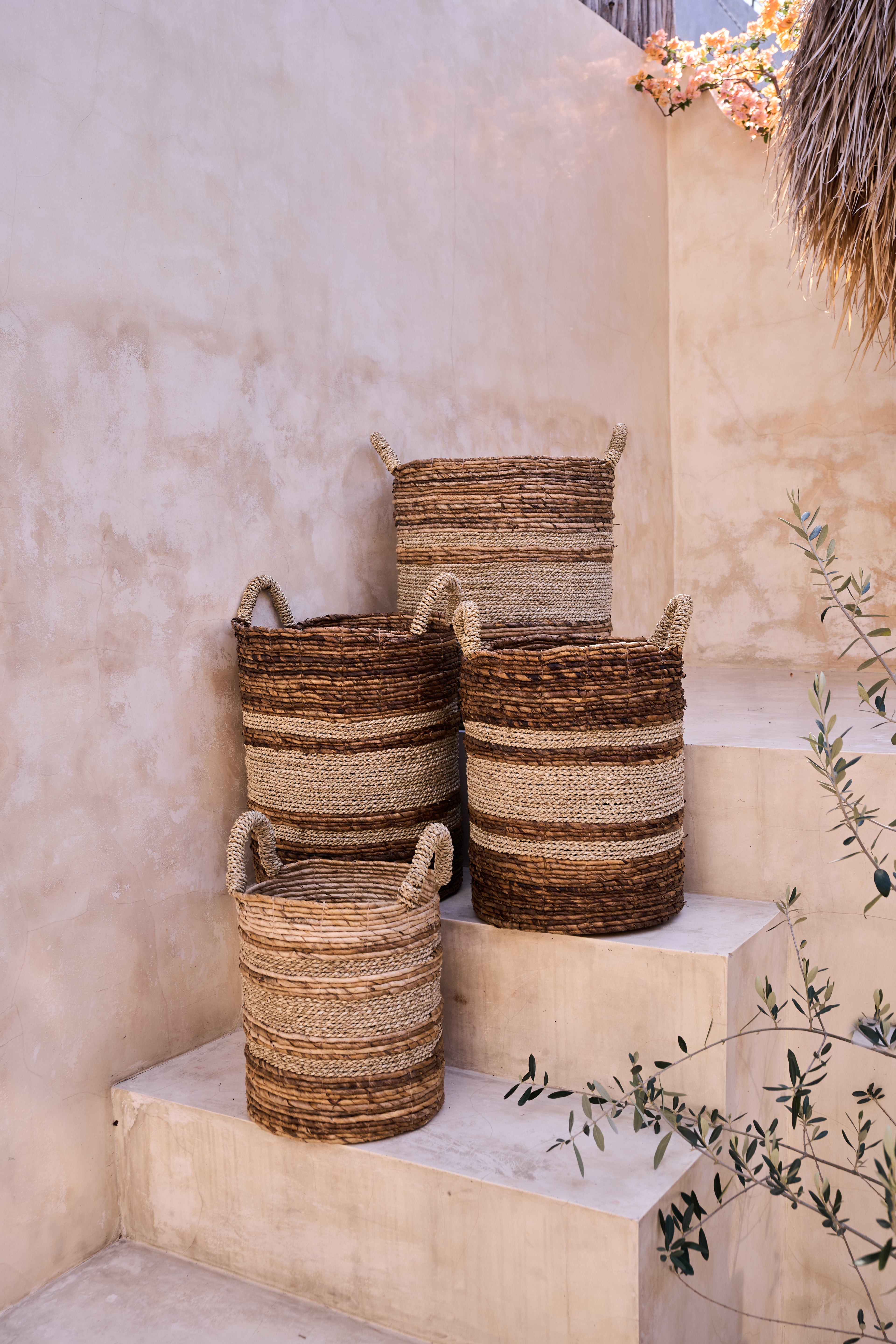 Archipelago Striped Seagrass Baskets - Natural textured stripes