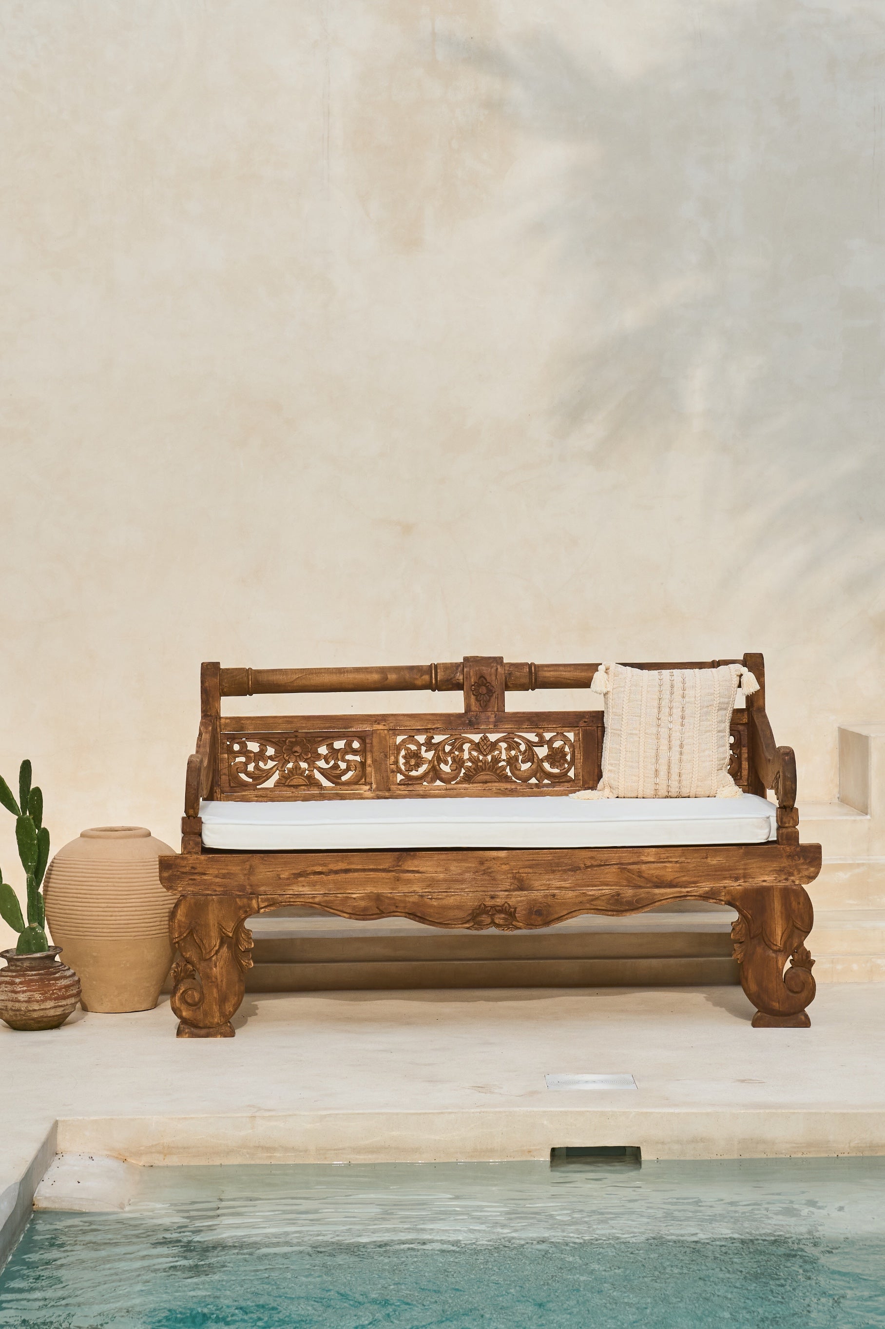Bambu Recycled Teak Carved XL Seat Daybed with mattress