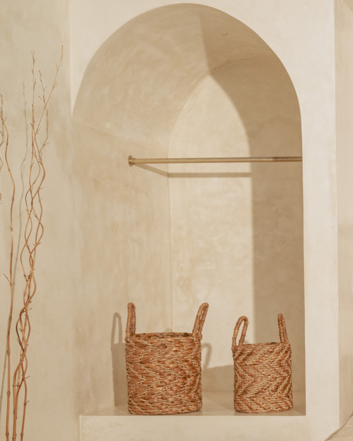 Natural & Gold Vertical Chevron Water Hycianth Baskets - Small, Medium, Large