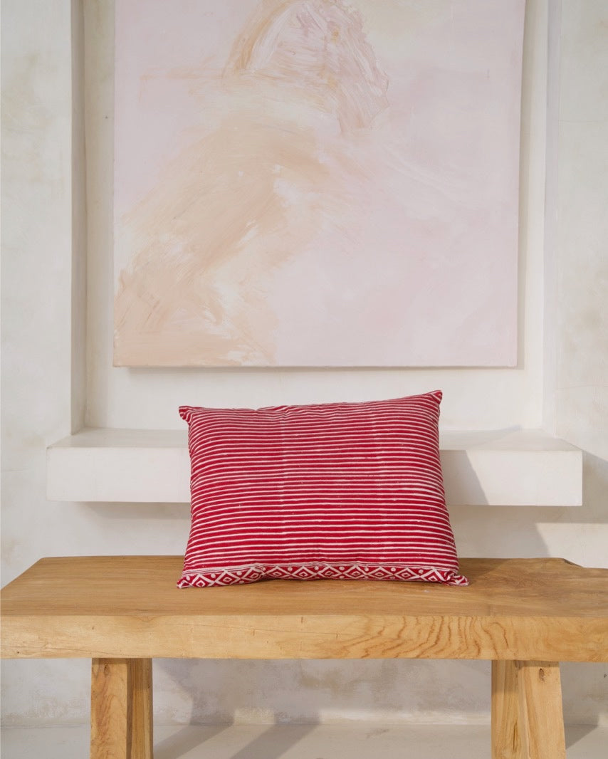 Java Batik Cushion Square & Rectangular - Cherry Red & Cream Stripe