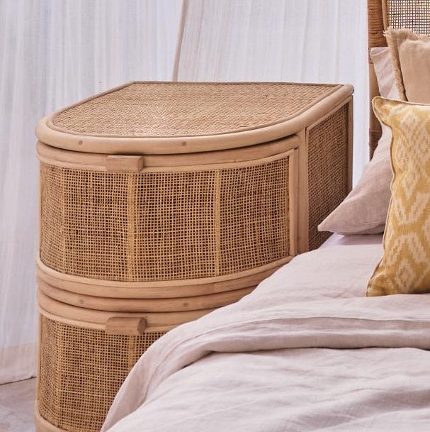 Bulat Tall Rattan Weave Curved Side Table with drawers