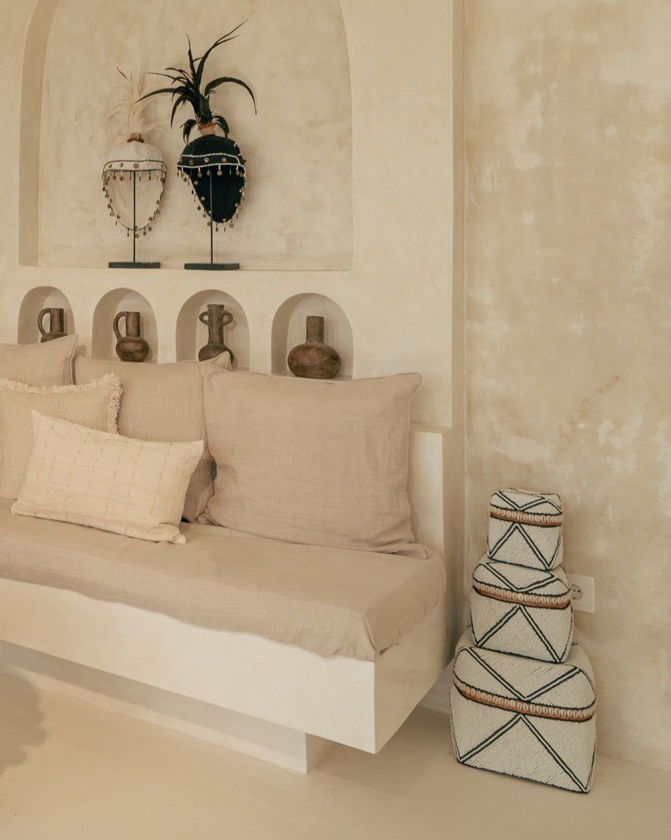 Black White Tribal Beaded & Feather Hat Stands