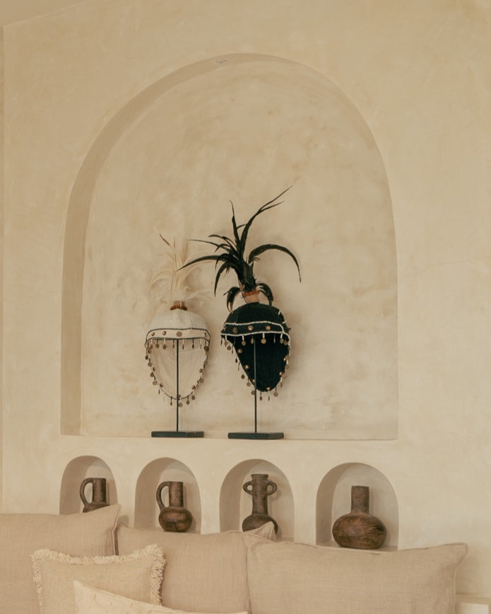 Black White Tribal Beaded & Feather Hat Stands