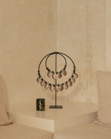 Black White Cowrie Shell Necklace & Stand