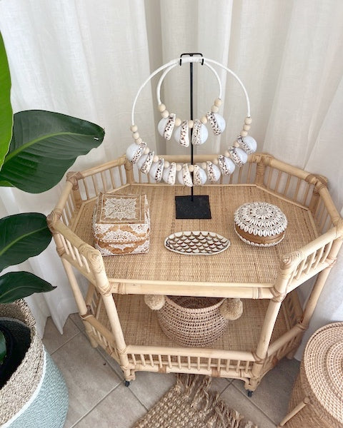 Cemagi Rattan Bar Cart Console Trolly - Natural Colour