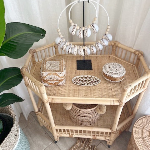 Cemagi Rattan Bar Cart Console Trolly - Natural Colour