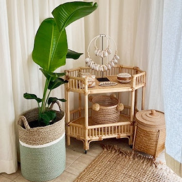 Cemagi Rattan Bar Cart Console Trolly - Natural Colour