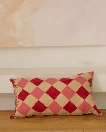 Java Batik Cushion - Cherry Red & Turmeric Diamond