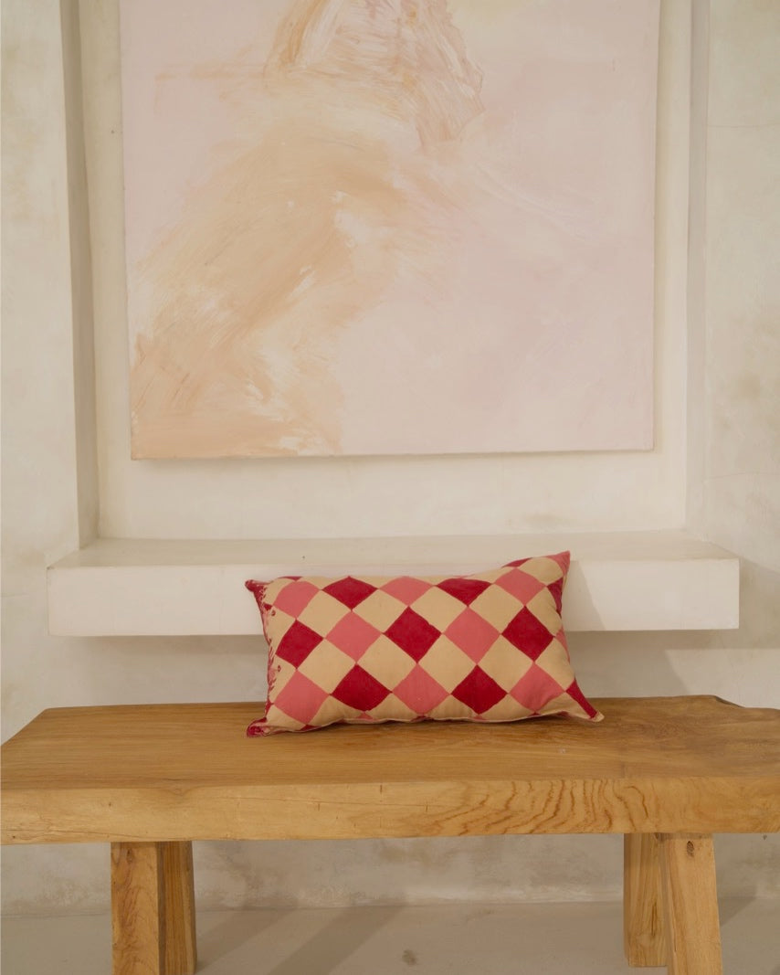 Java Batik Cushion - Cherry Red & Turmeric Diamond