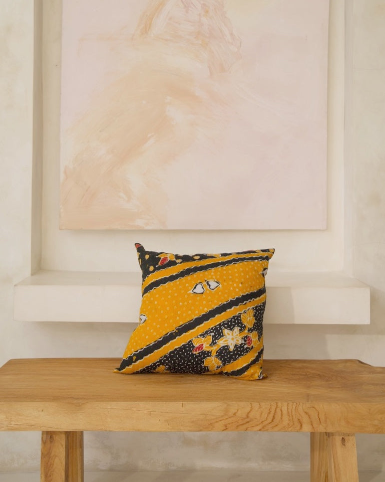 Java Batik Cushion Cover Turmeric & Navy Print Design - 50x50cm