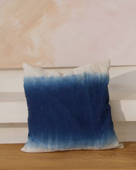 Biru Indigo & White Gradient Natural Dye Cushion Cover, 50x50cm