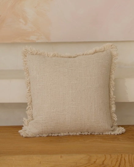 Hand Loomed, Natural Texture Tanah Cushion Covers with fringing - Beige