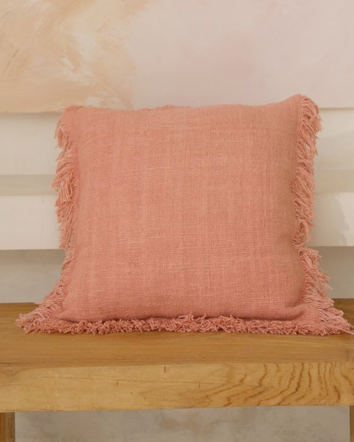 Hand Loomed, Natural Texture Tanah Cushion Covers with fringing Peach
