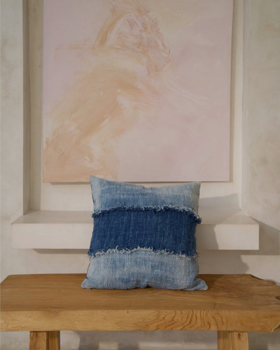 Biru Indigo Blue Two-Tone Natural Dye Cushion Cover, 50x50cm