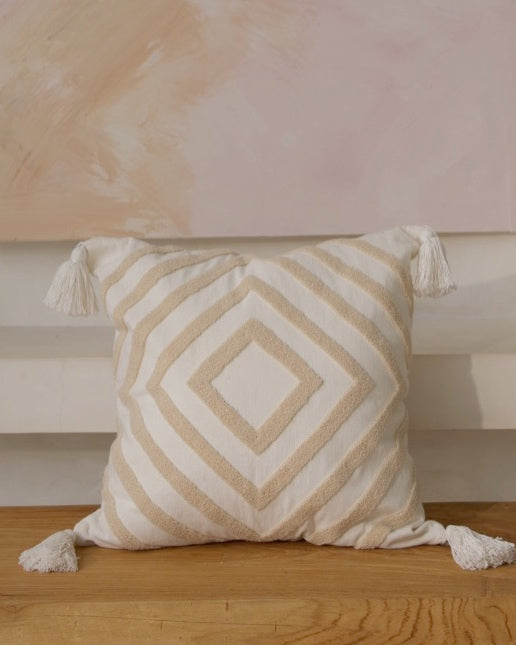 Blush Diamond Cream Cushion Cover with corner tassels - 45x45cm