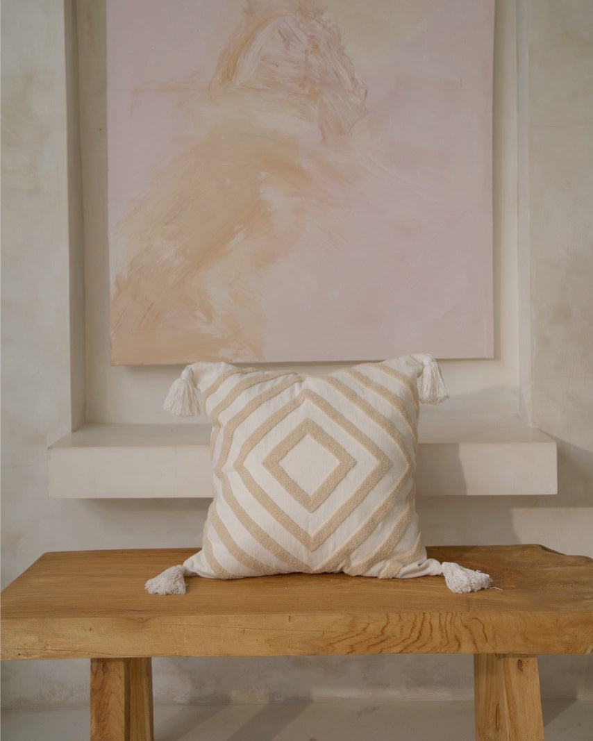 Blush Diamond Cream Cushion Cover with corner tassels - 45x45cm