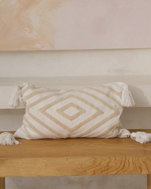 Blush Diamond Cream Cushion Cover with corner tassels - 30x50cm