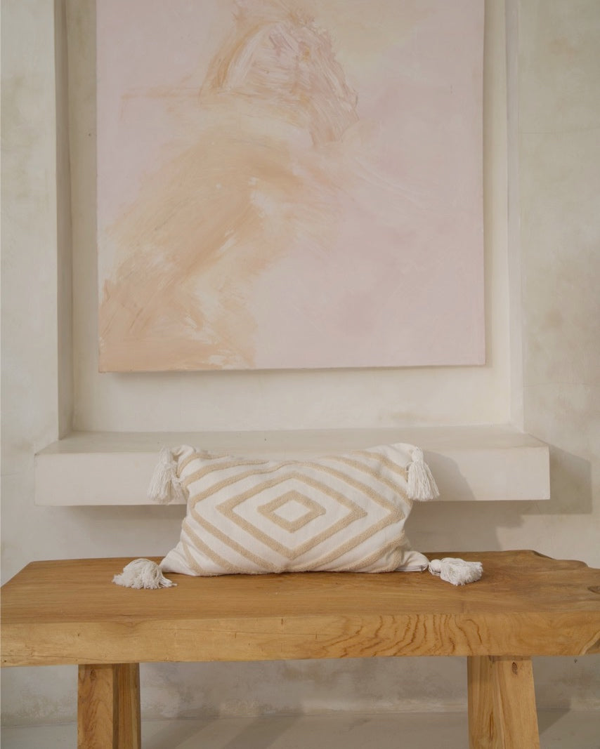 Blush Diamond Cream Cushion Cover with corner tassels - 30x50cm