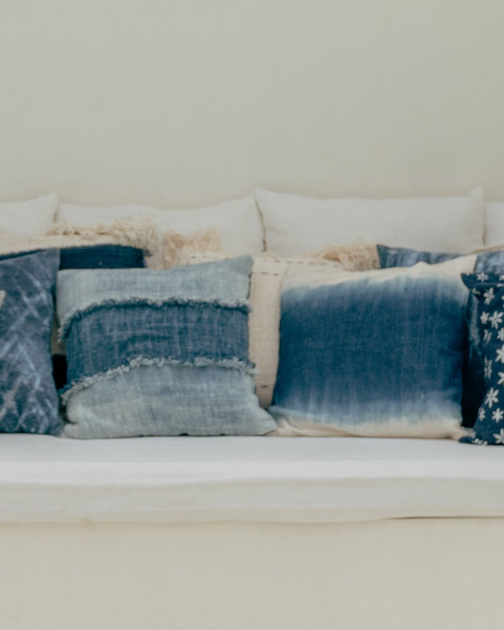 Biru Indigo & White Gradient Natural Dye Cushion Cover, 50x50cm