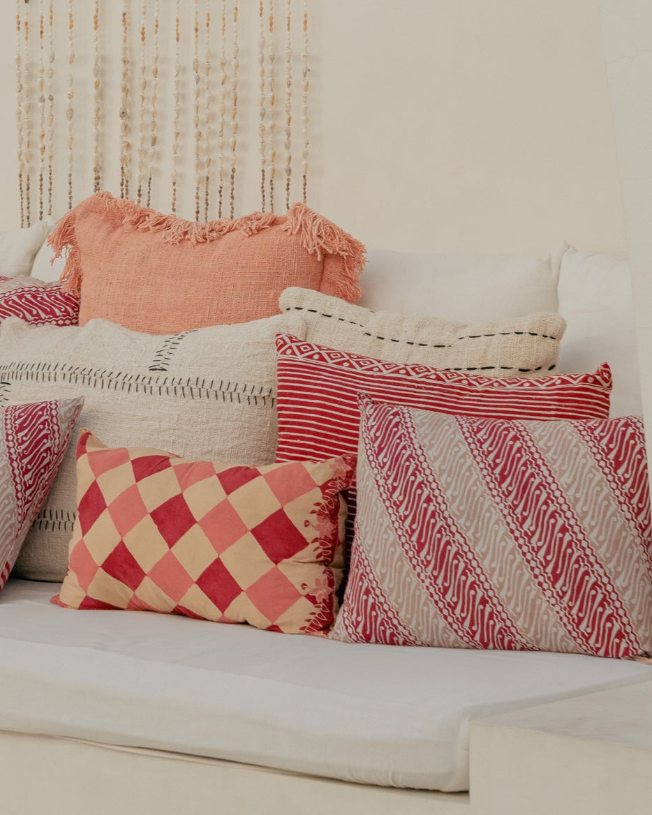 Java Batik Cushion - Cherry Red & Turmeric Diamond