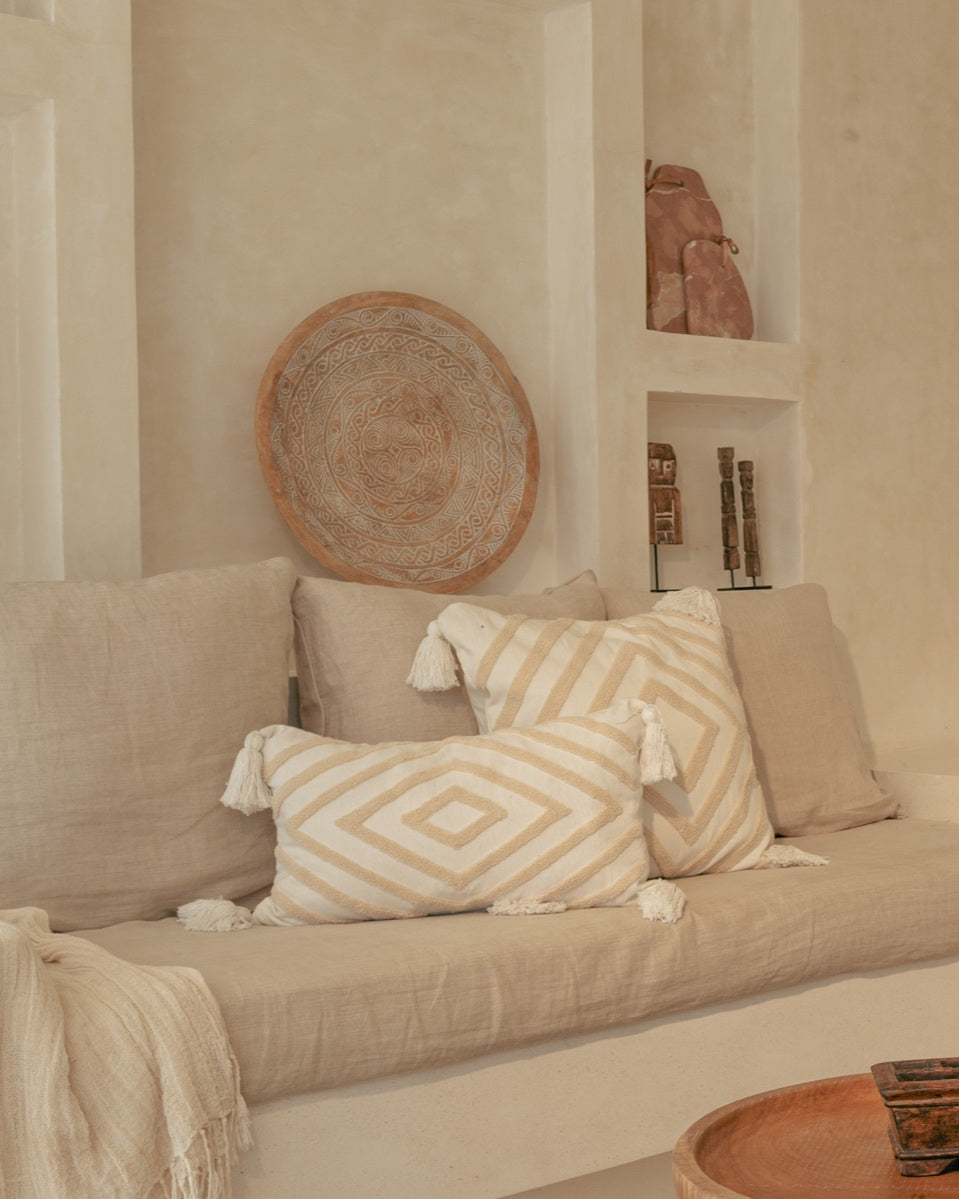 Blush Diamond Cream Cushion Cover with corner tassels - 30x50cm