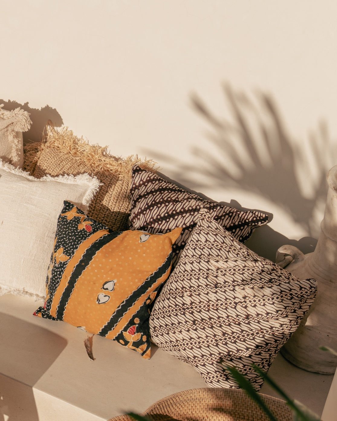 Java Batik Cushion Cover Turmeric & Navy Print Design - 50x50cm