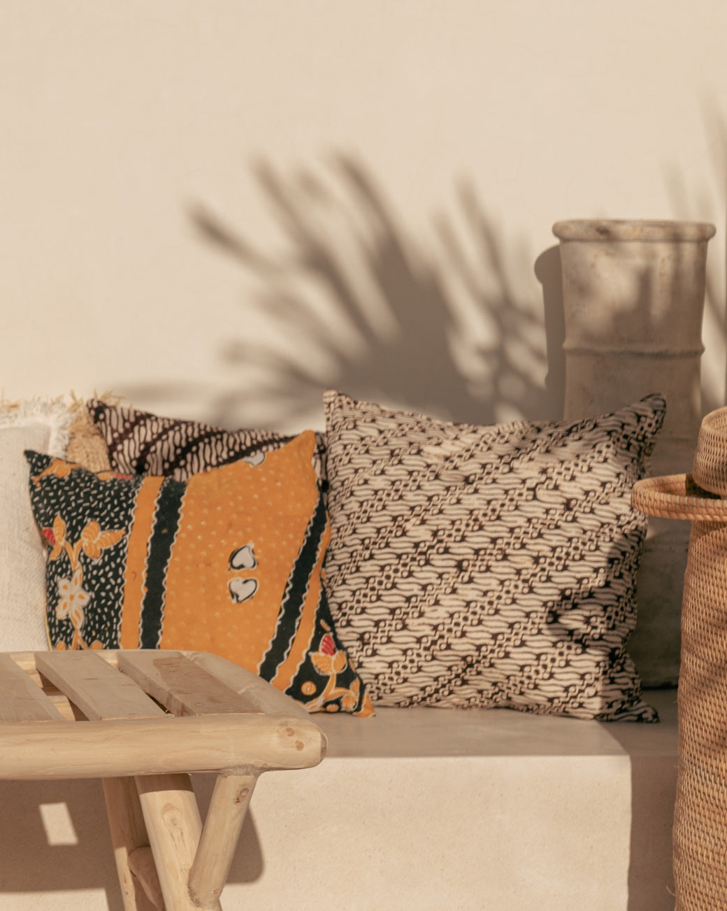 Java Batik Cushion Cover Turmeric & Navy Print Design - 50x50cm