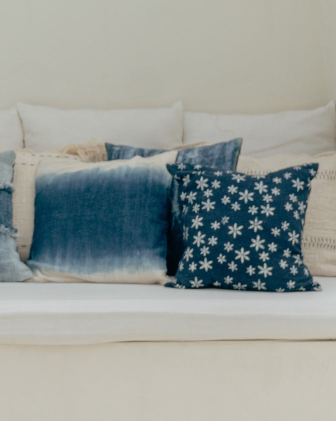 Biru Indigo & White Gradient Natural Dye Cushion Cover, 50x50cm
