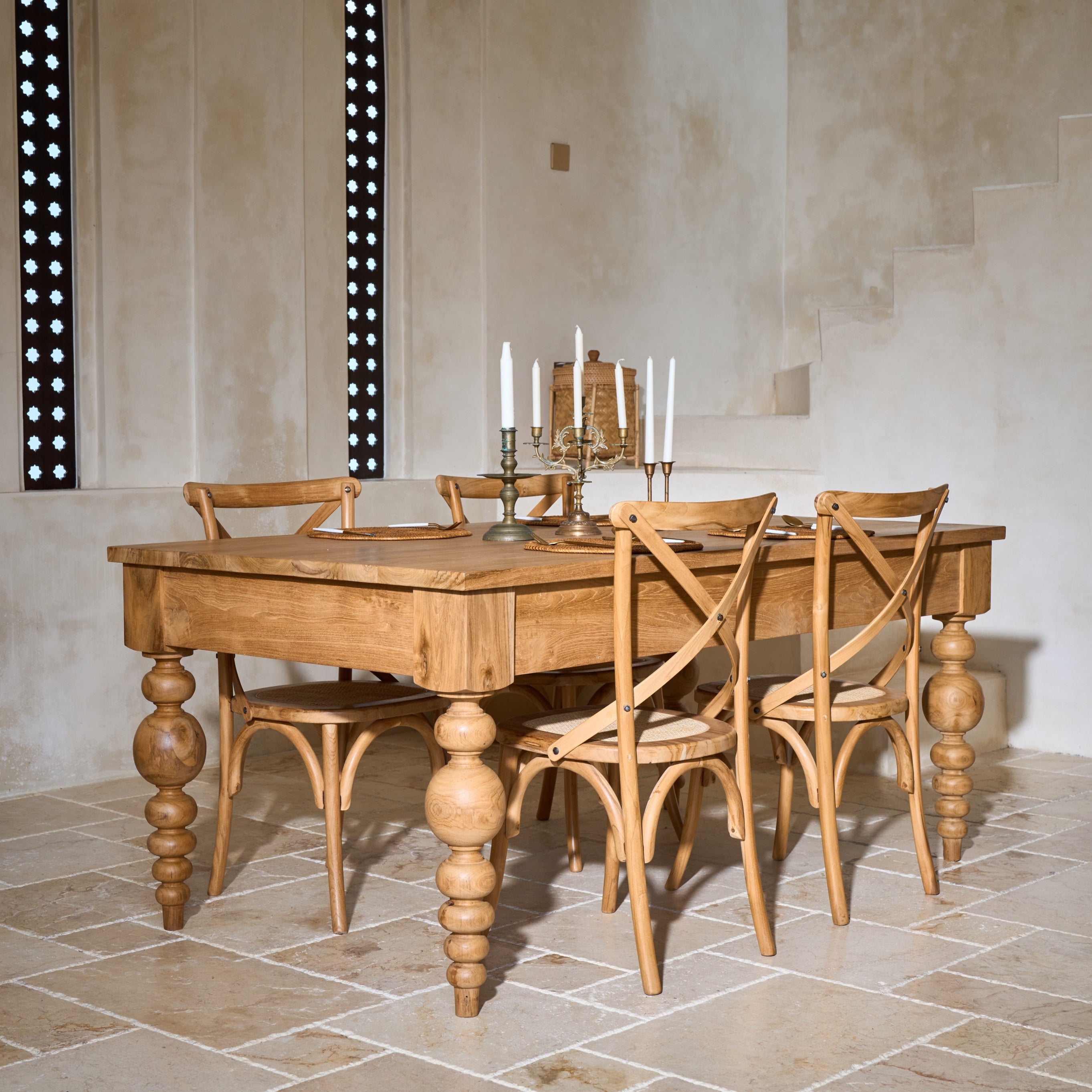 Desa Teak Rectangular Dining Table 1.8m long with unique carved legs