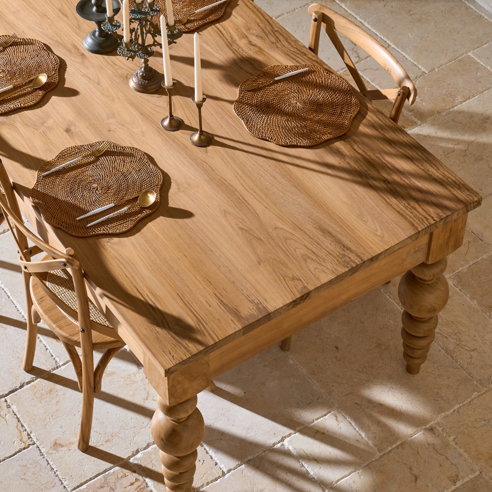 Desa Teak Cross Back Dining Chair with Woven Rattan Seat Panel