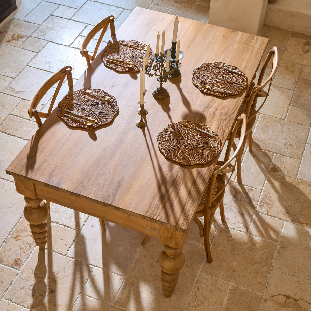 Desa Teak Rectangular Dining Table 1.8m long with unique carved legs