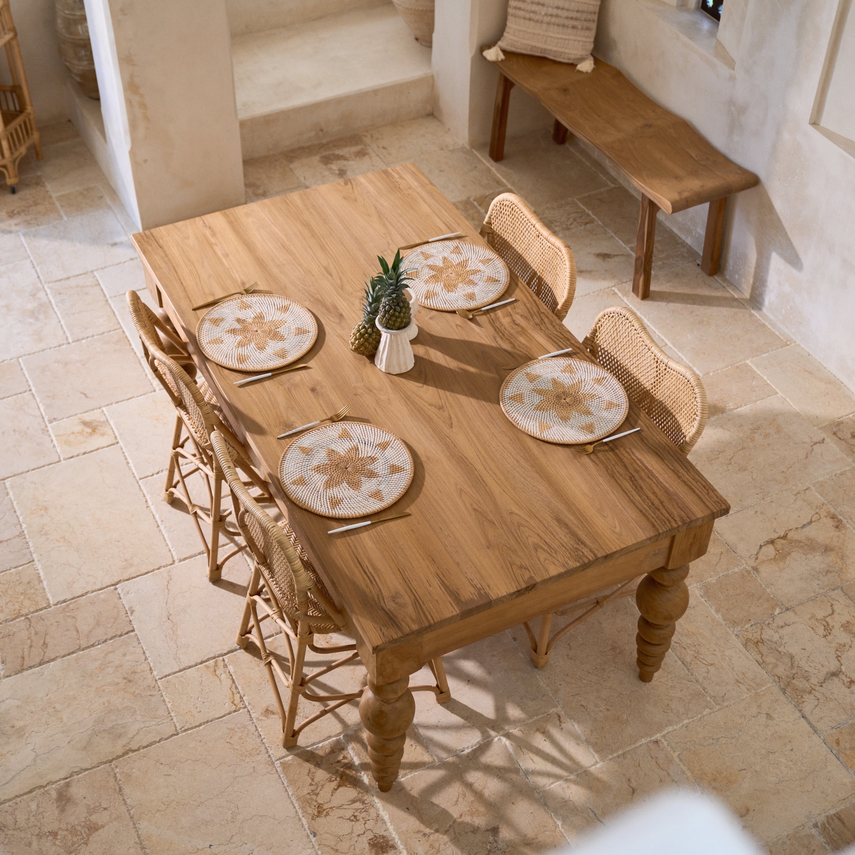Desa Teak Rectangular Dining Table 1.8m long with unique carved legs