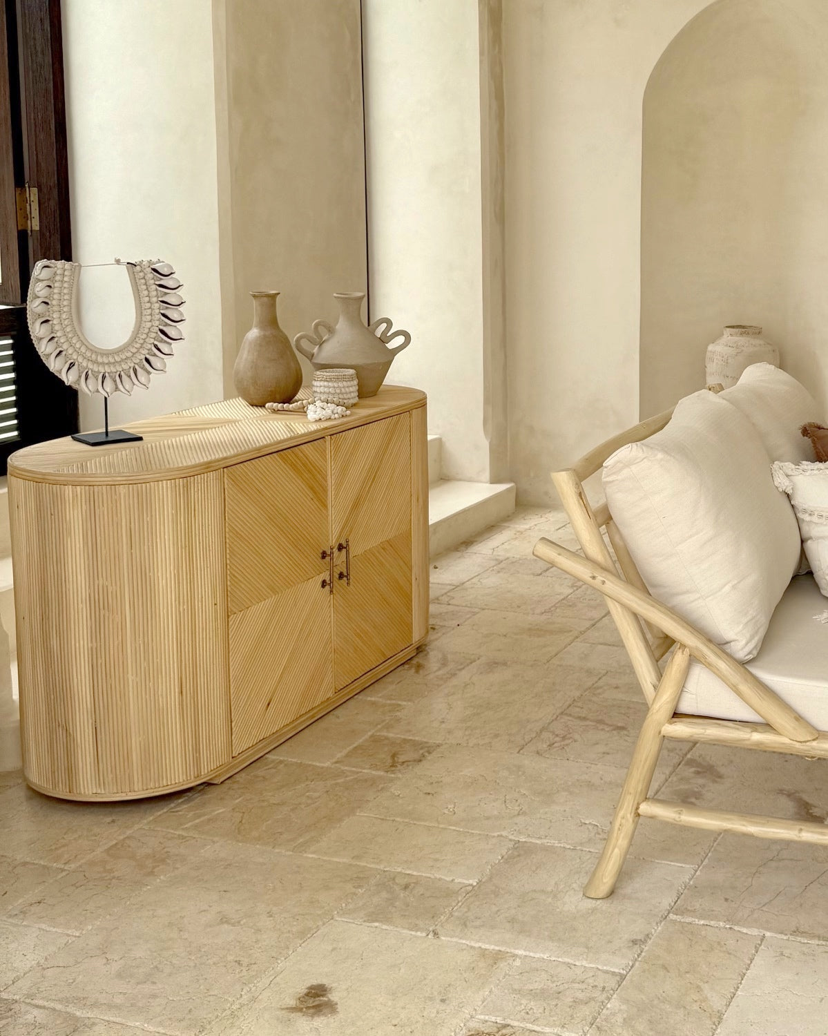 Indah Rattan + Wood Cupboard Console with drawers