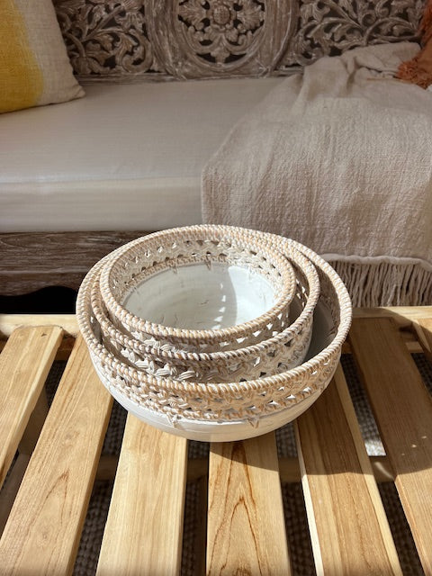 Round White Cora Flat Bowls