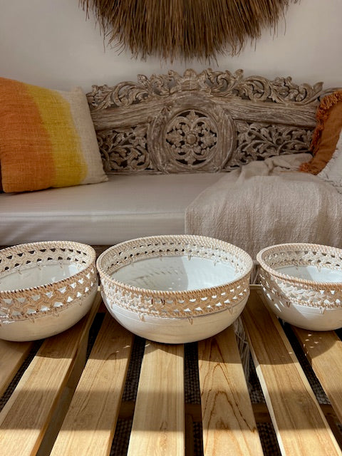 Round White Cora Flat Bowls