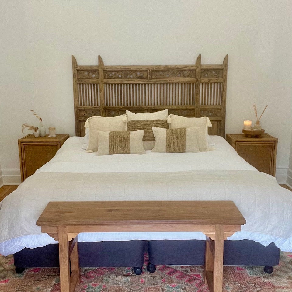 JIWA Raja Vintage Original Teak Carved Bedhead - King
