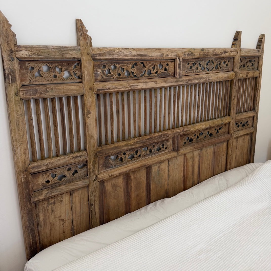 JIWA Raja Vintage Original Teak Carved Bedhead - King