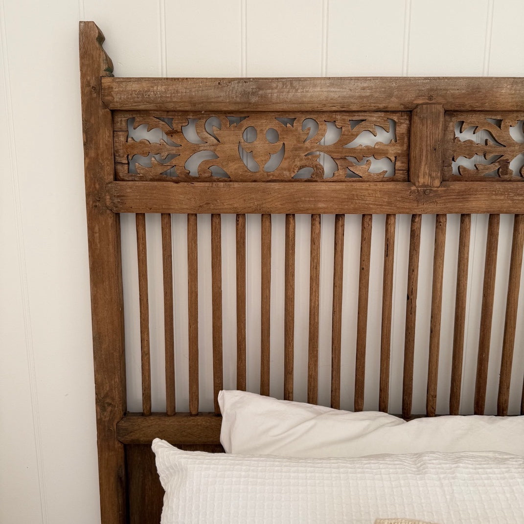 JIWA Taman Vintage Original Teak Carved Bedhead - Queen
