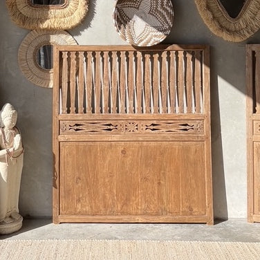 JIWA Tinggi Tall Vintage Original Teak Carved Bedhead - Queen