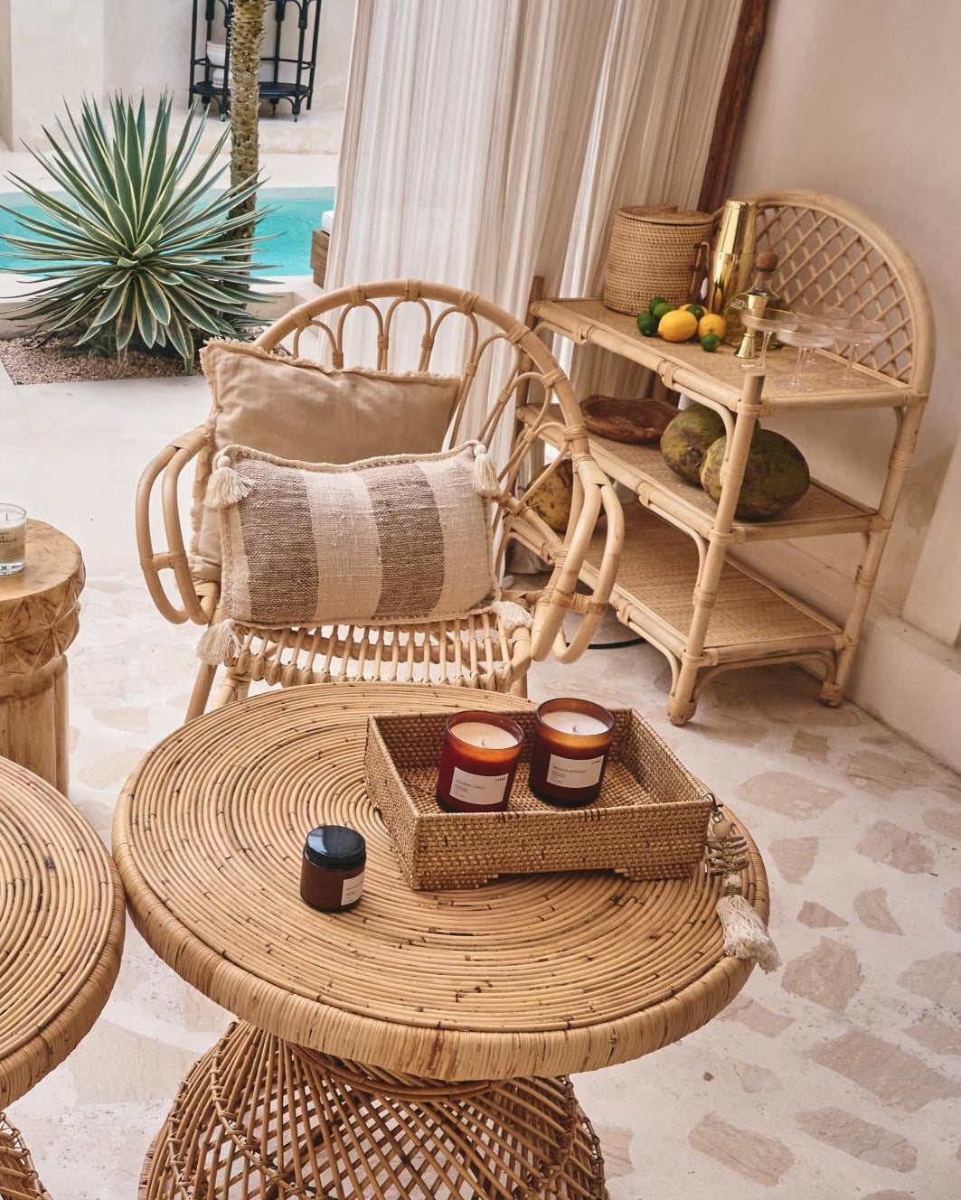 Karya Rattan Round Boho Table