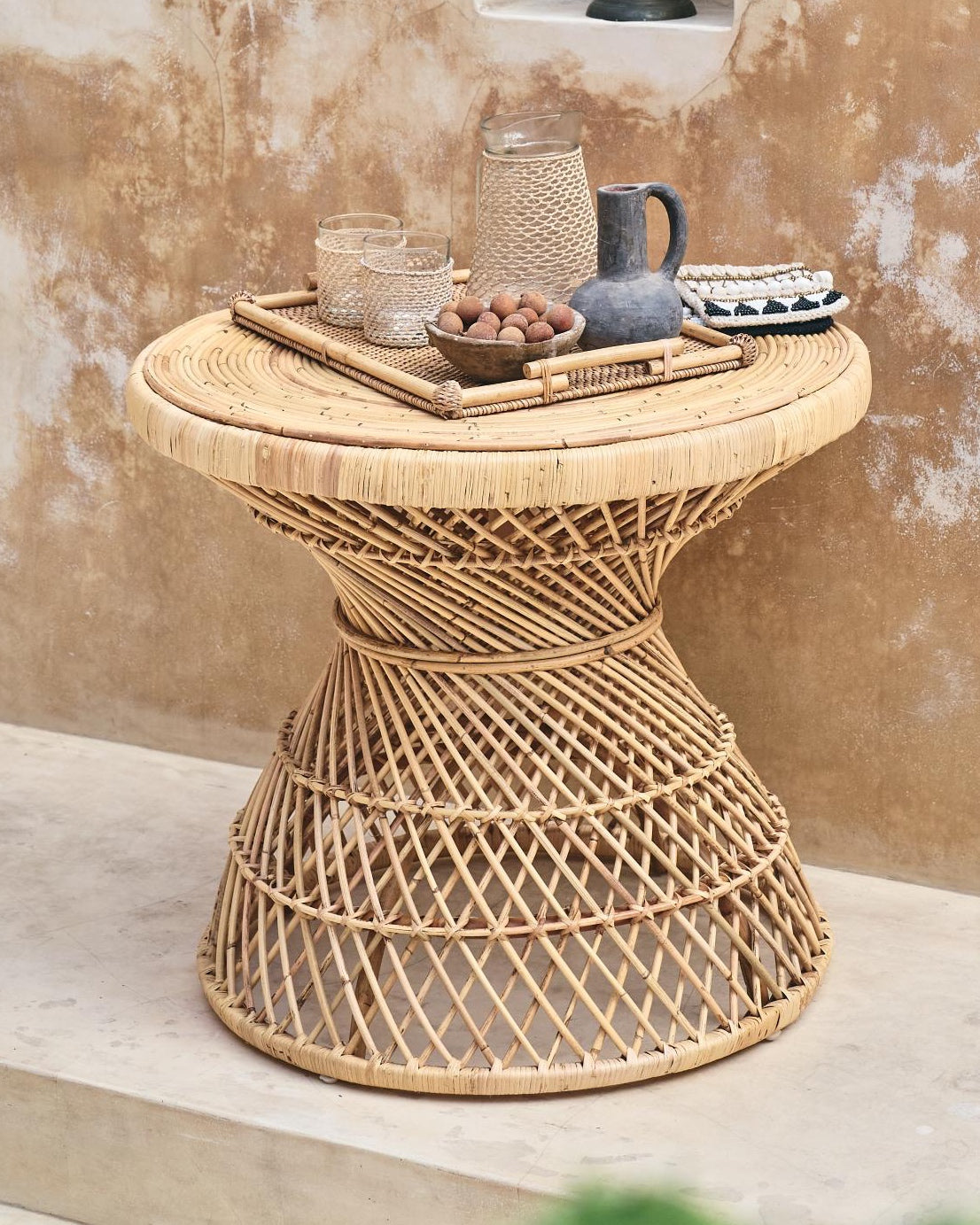 Karya Rattan Round Boho Table