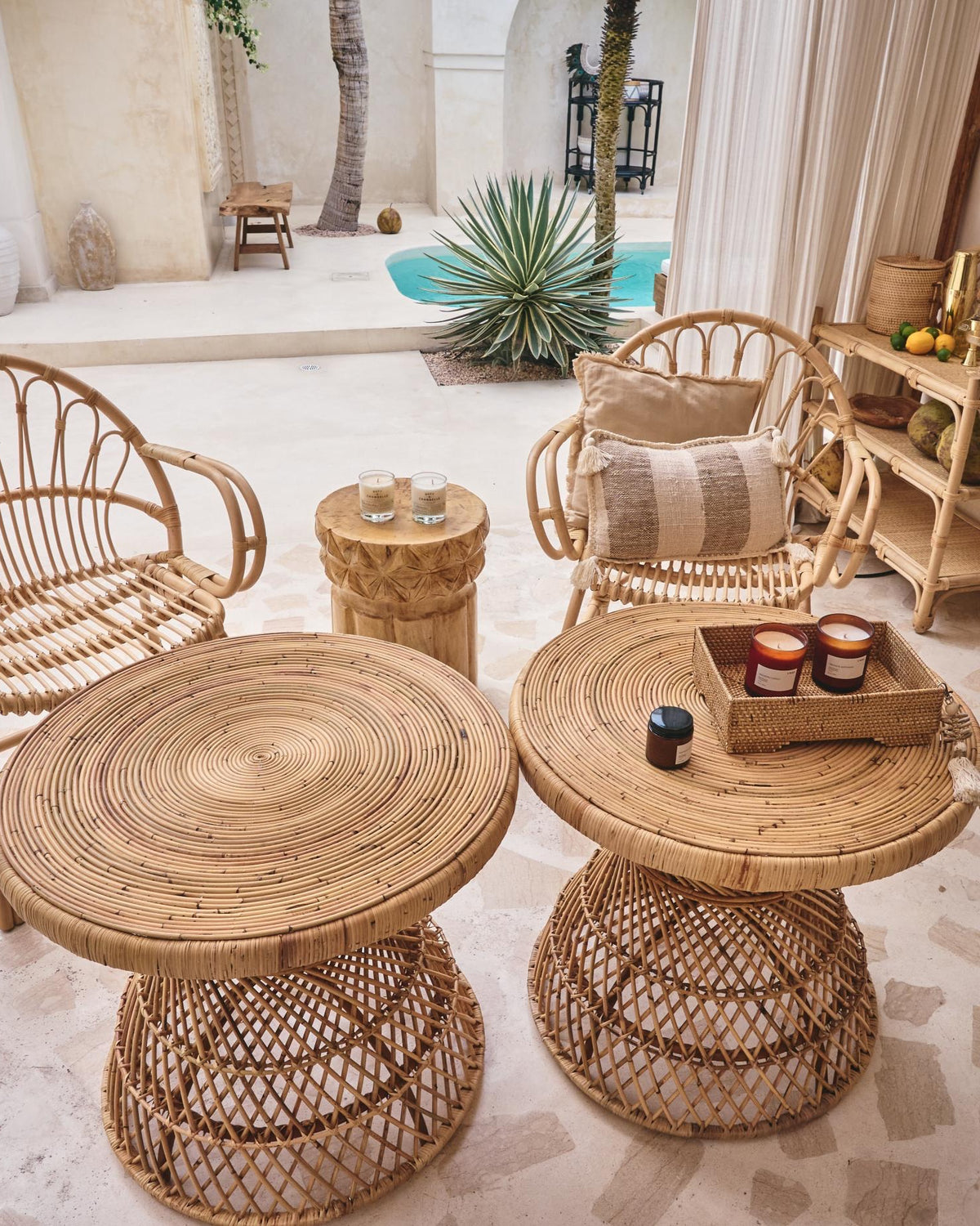 Karya Rattan Round Boho Table