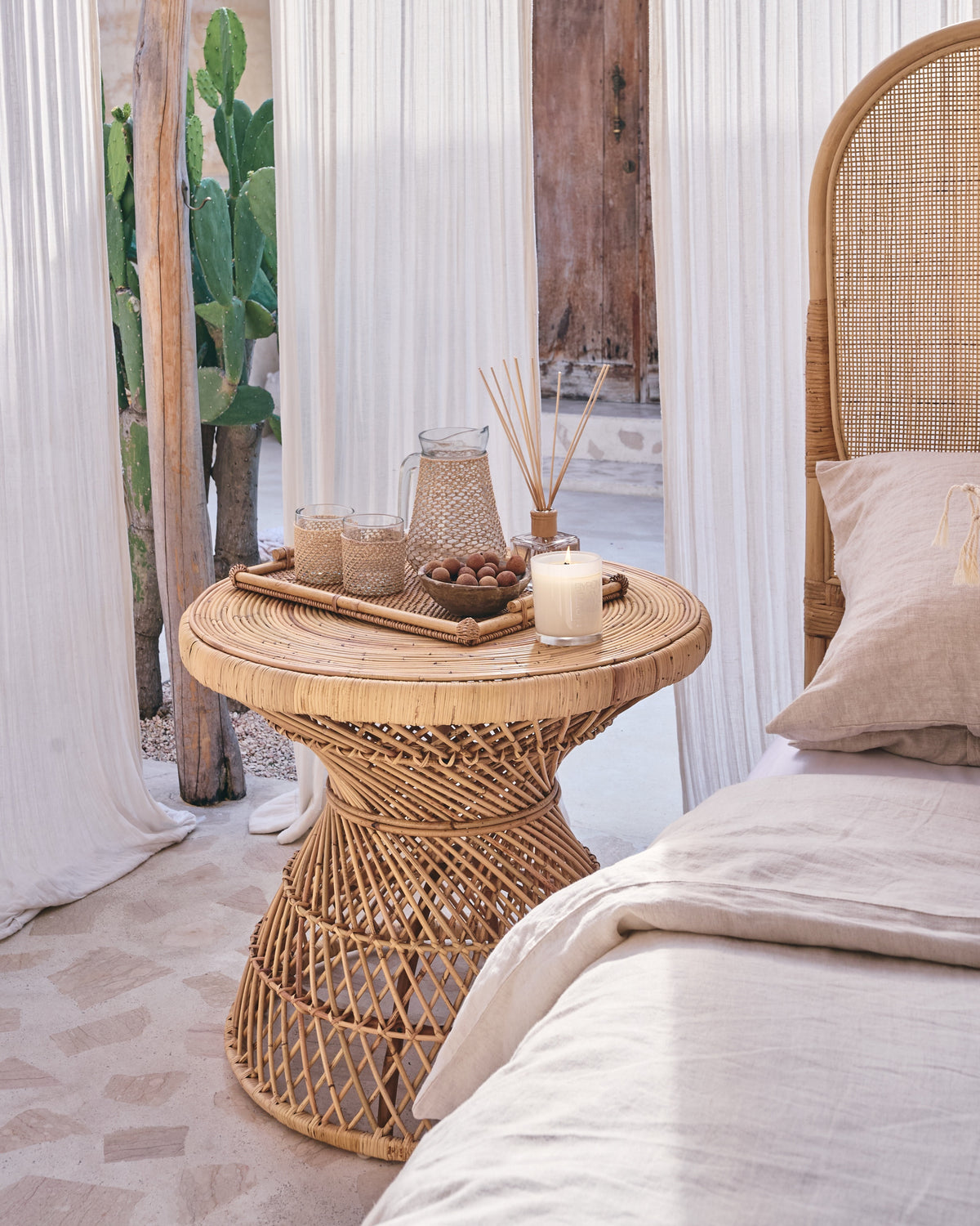 Karya Rattan Round Boho Table