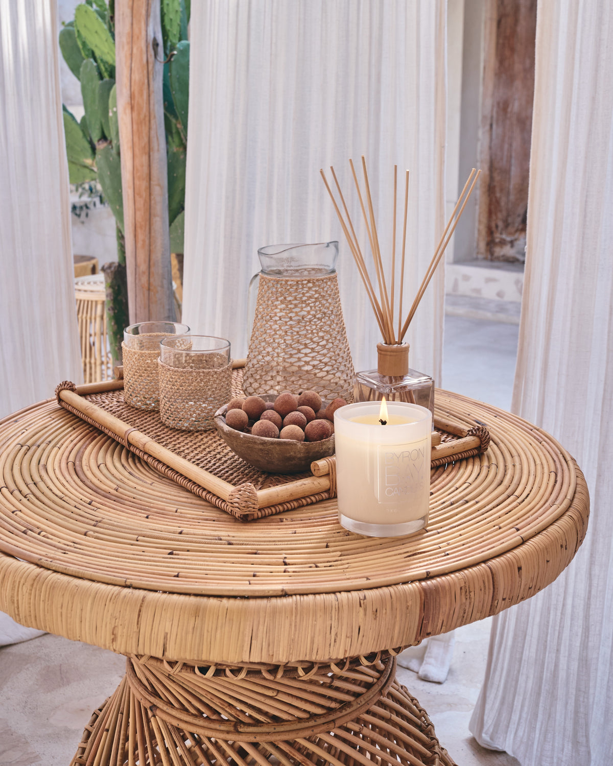Karya Rattan Round Boho Table
