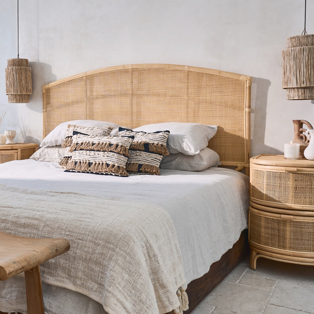 Meno Rattan Sun Weave Bedhead - Queen Size