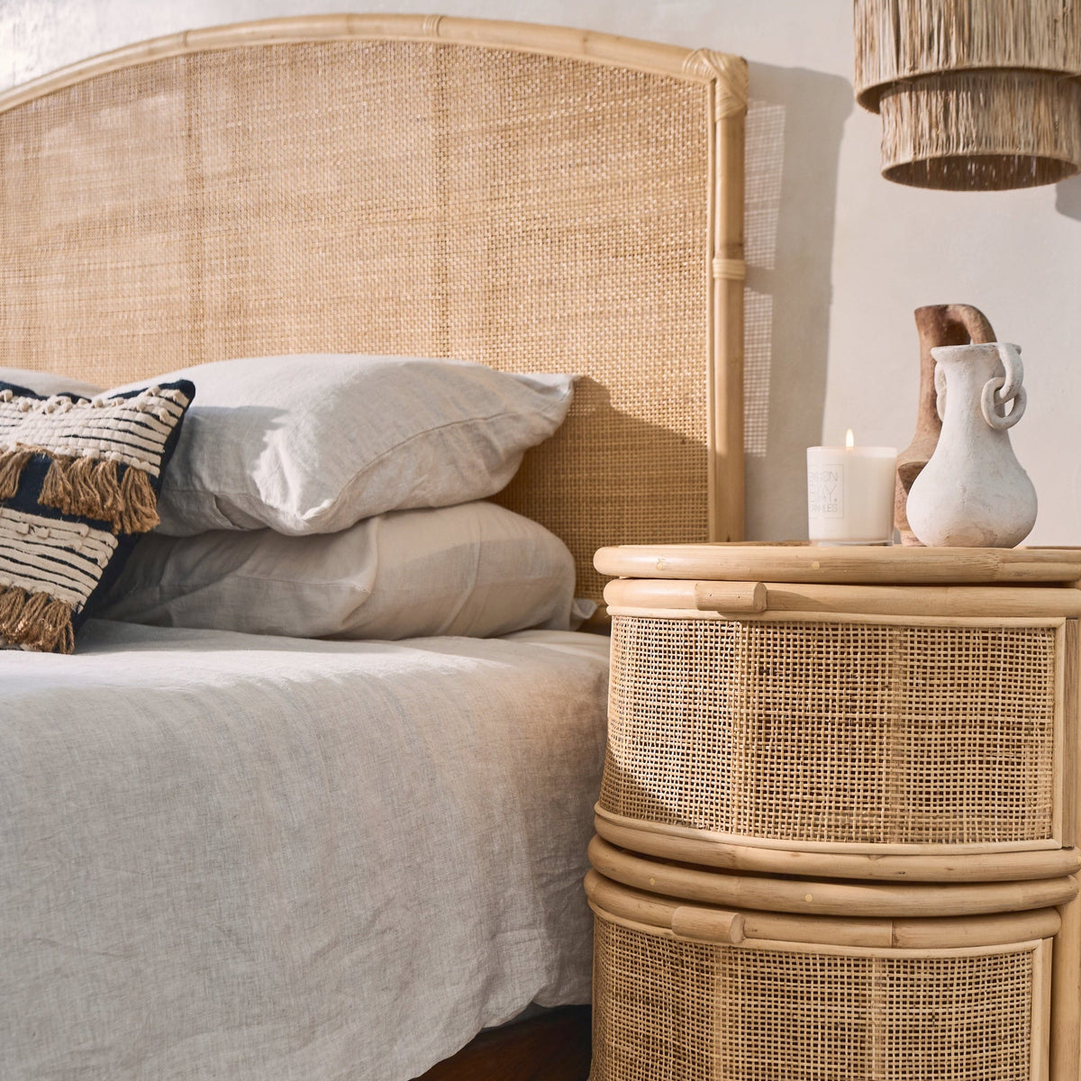 Meno Rattan Sun Weave Bedhead - Queen Size
