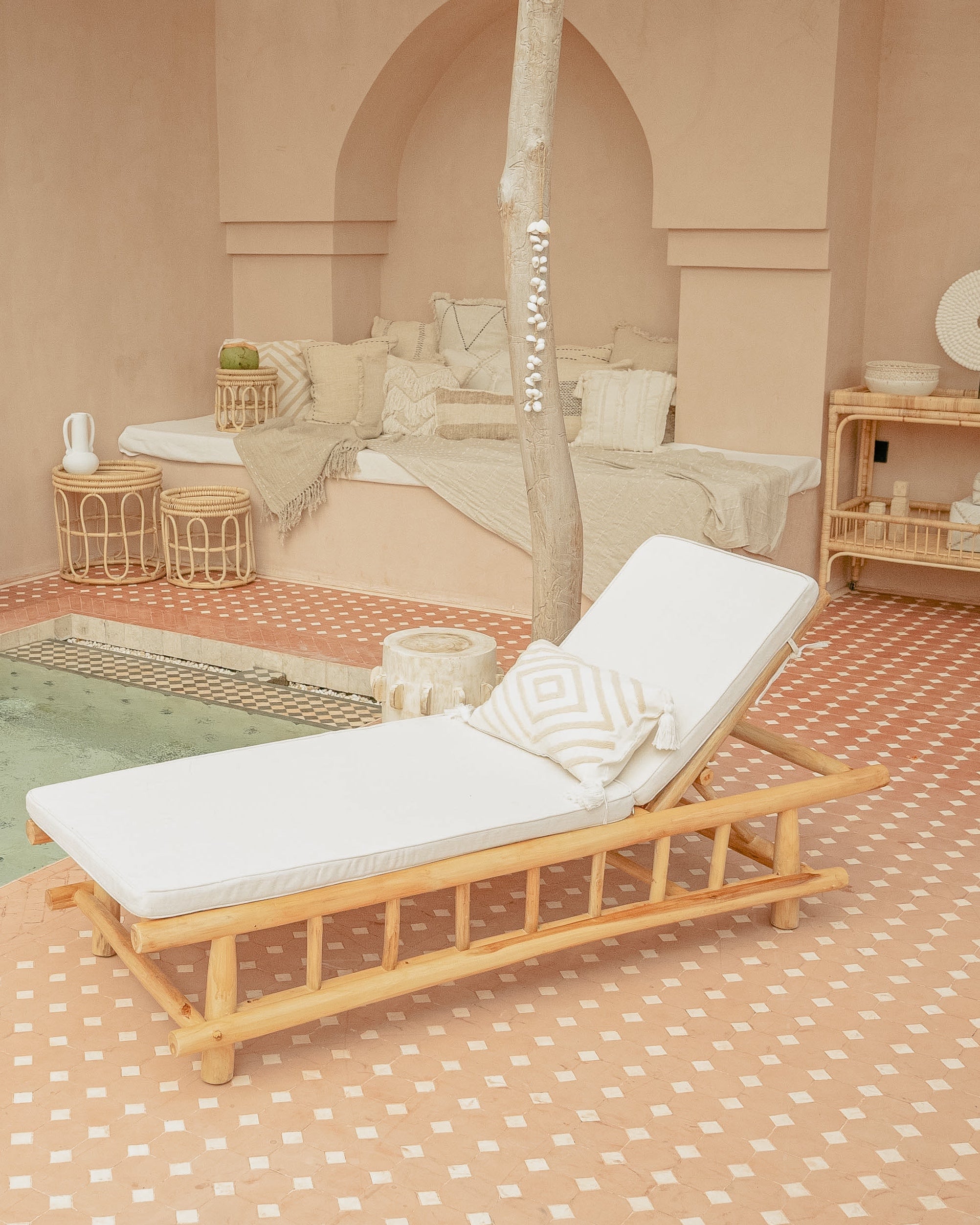 Keramas Outdoor Teak Branch Sun Lounger & Mattress